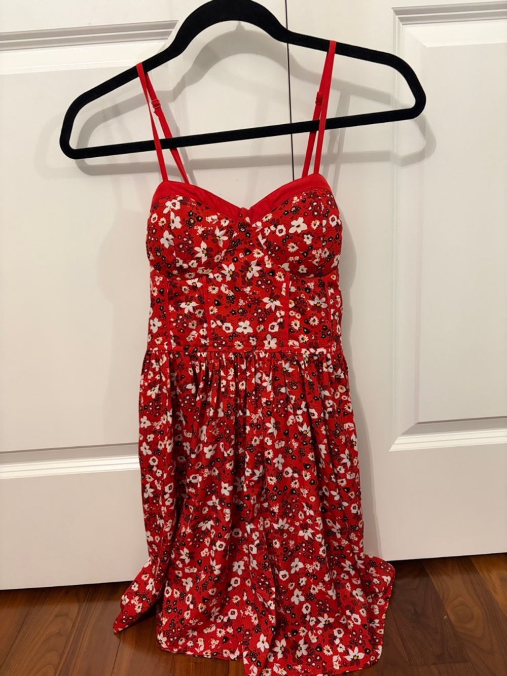 Red Floral Mini Dress with Spaghetti Straps